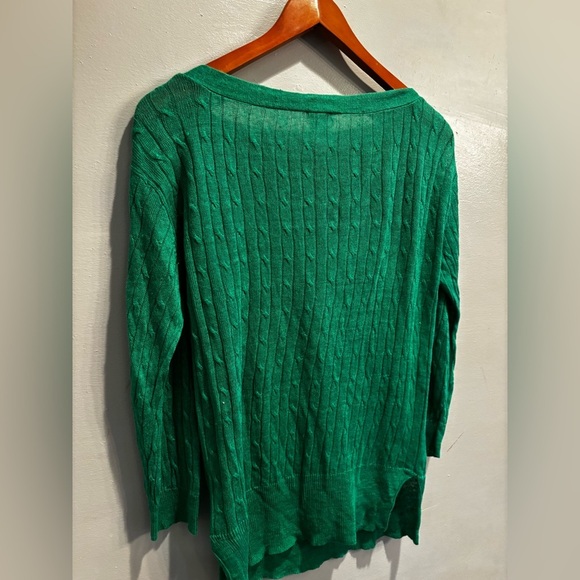 J. Crew Vibrant Green Cable Knit Sweater linen fall  clean simple Christmas - Picture 3 of 11
